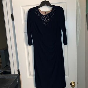 Navy Blue Elegant Dress with Neckline Details - Jessica Howard - Size 10